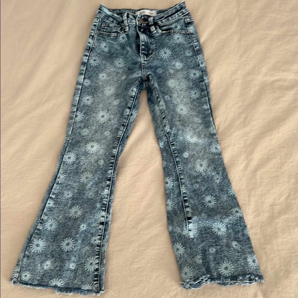 Women's Blue Floral Print Flared Jeans
